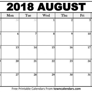 Printable August 2018 Calendar Towncalendars