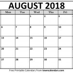 Printable August 2018 Calendar Towncalendars