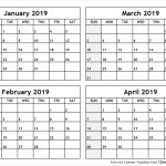 Printable Blank Four Month January February March April 2019