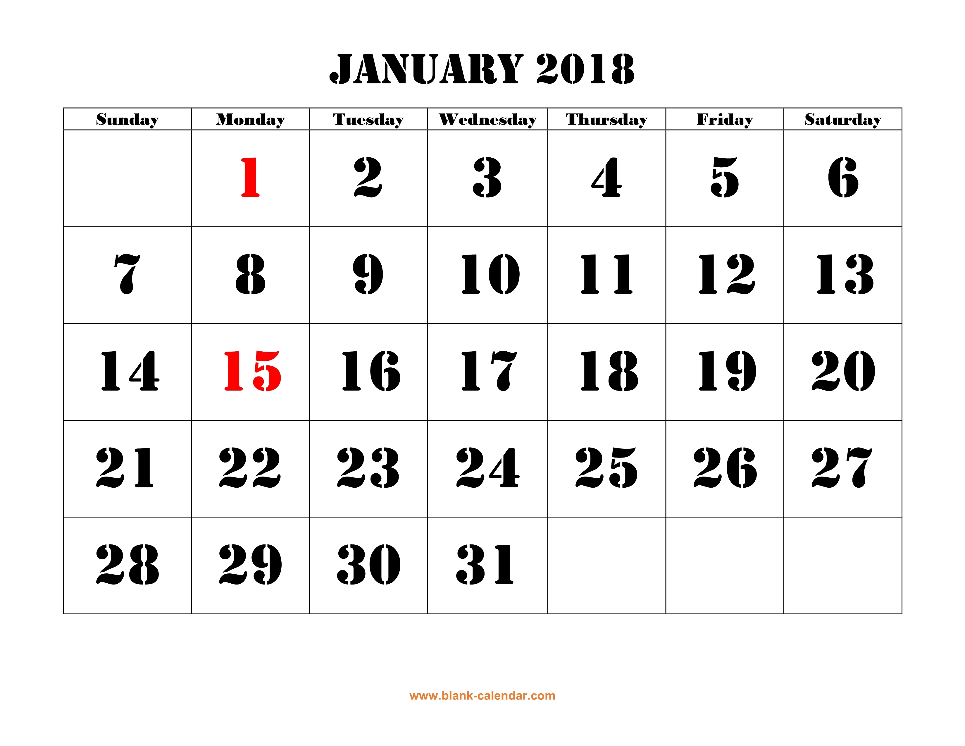 Printable Calendar 2018 Free Download Yearly Calendar Templates 