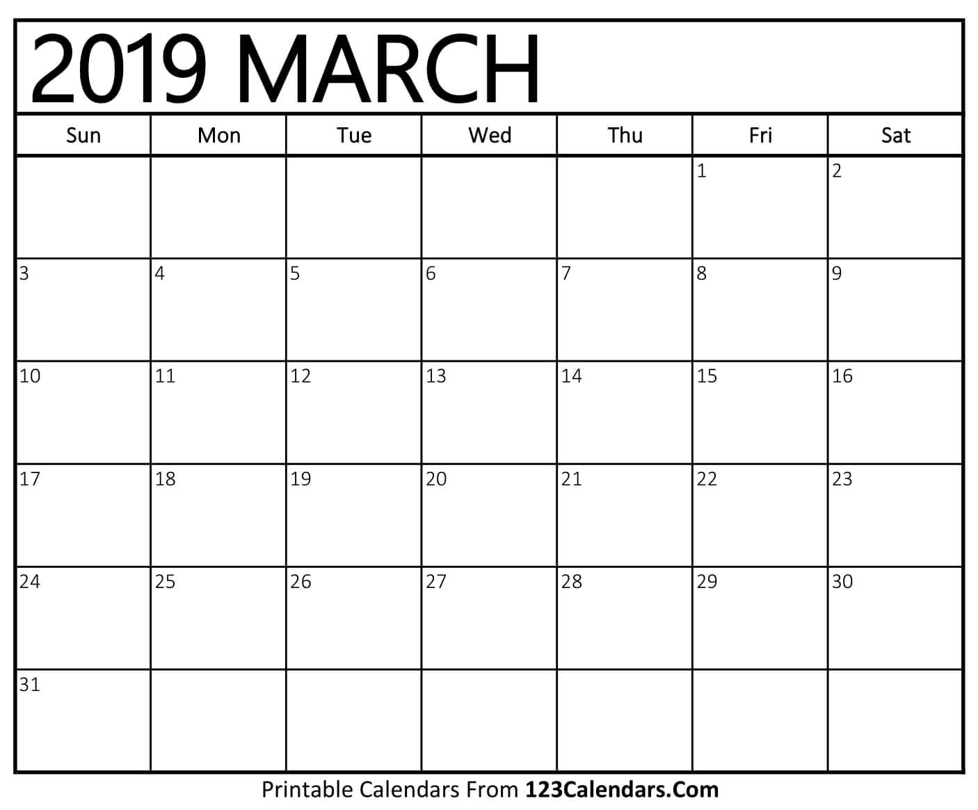 Printable Calendar March 2019 Pdf Template 