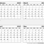 Printable Four Month February March April May 2019 Calendar Template