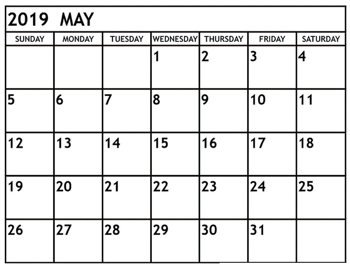 Printable May 2019 Calendar Portrait Landscape A4 Templates May