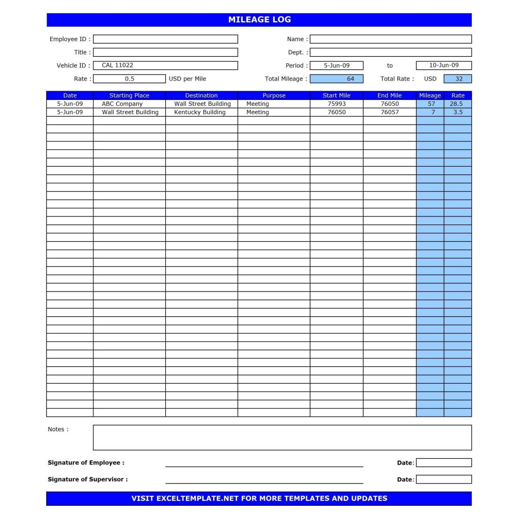 Printable Mileage Log Book Template Printables Books