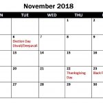 Printable November 2018 Calendar Usa With Holidays