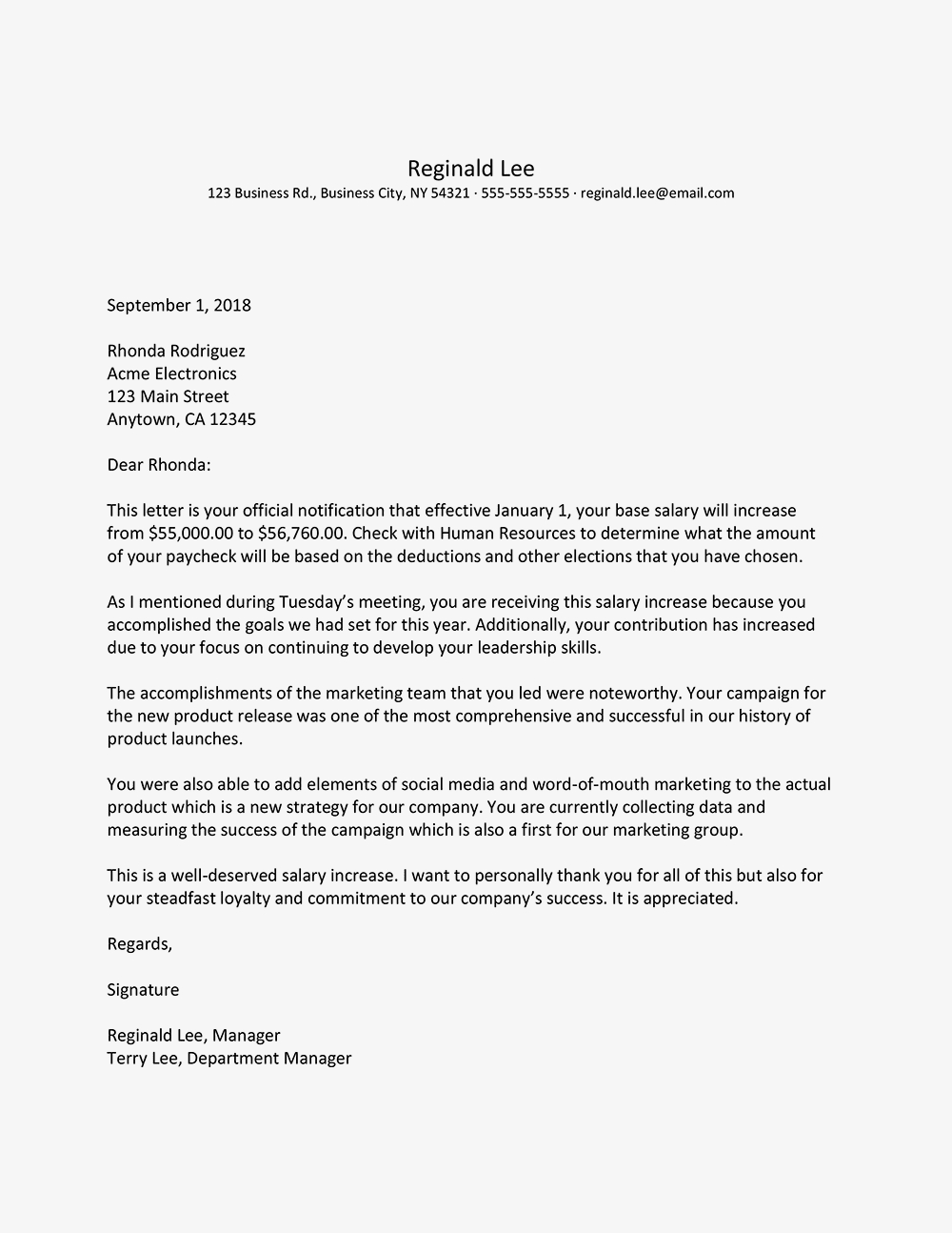 Salary Increase Letter Template For Employees 