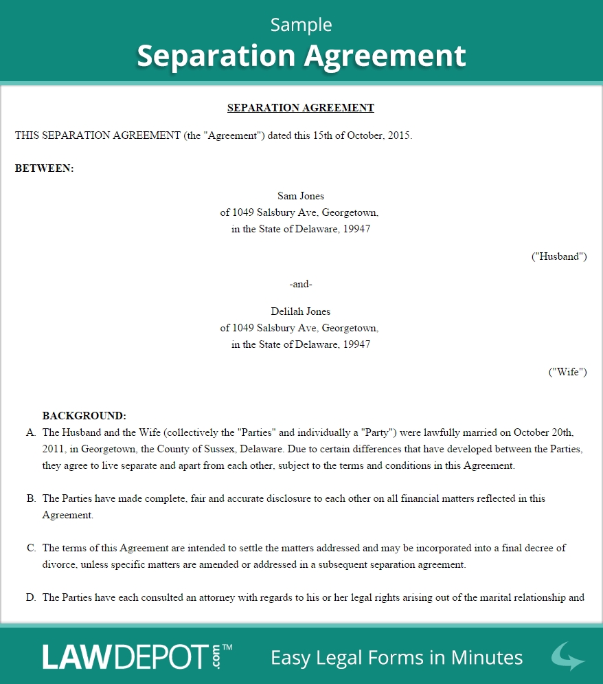 Separation Agreement Template Us Lawdepot 