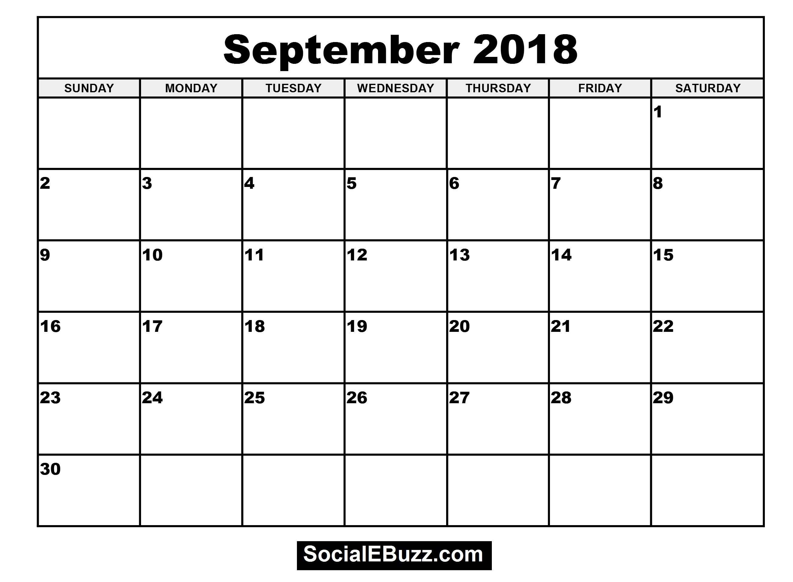 September 2018 Calendar Pdf September Calendar 2018 Printable 