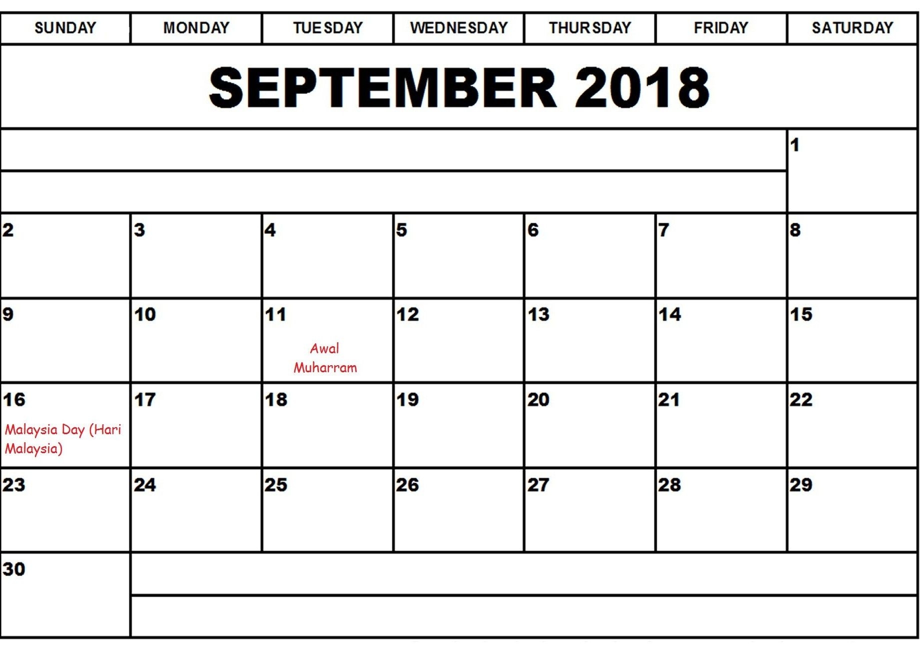 September 2018 Calendar With Holidays Malaysia September Calendar 