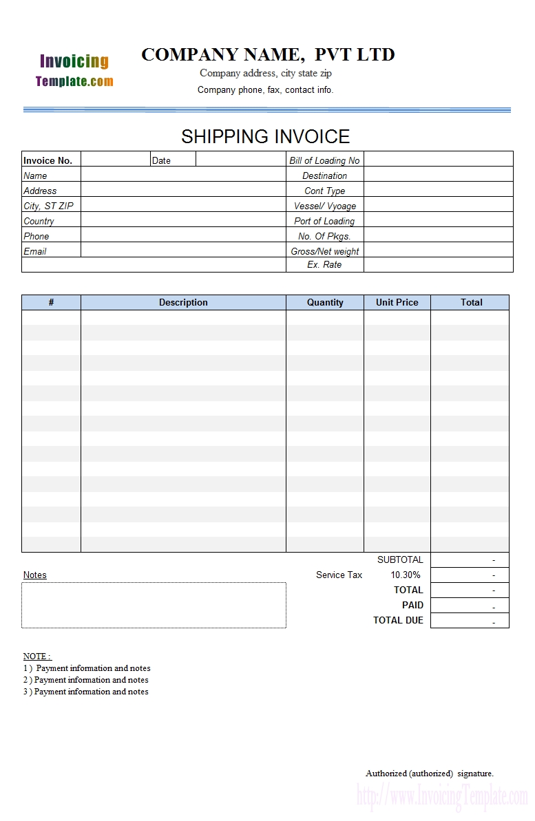 Shipping Invoice Template 1 