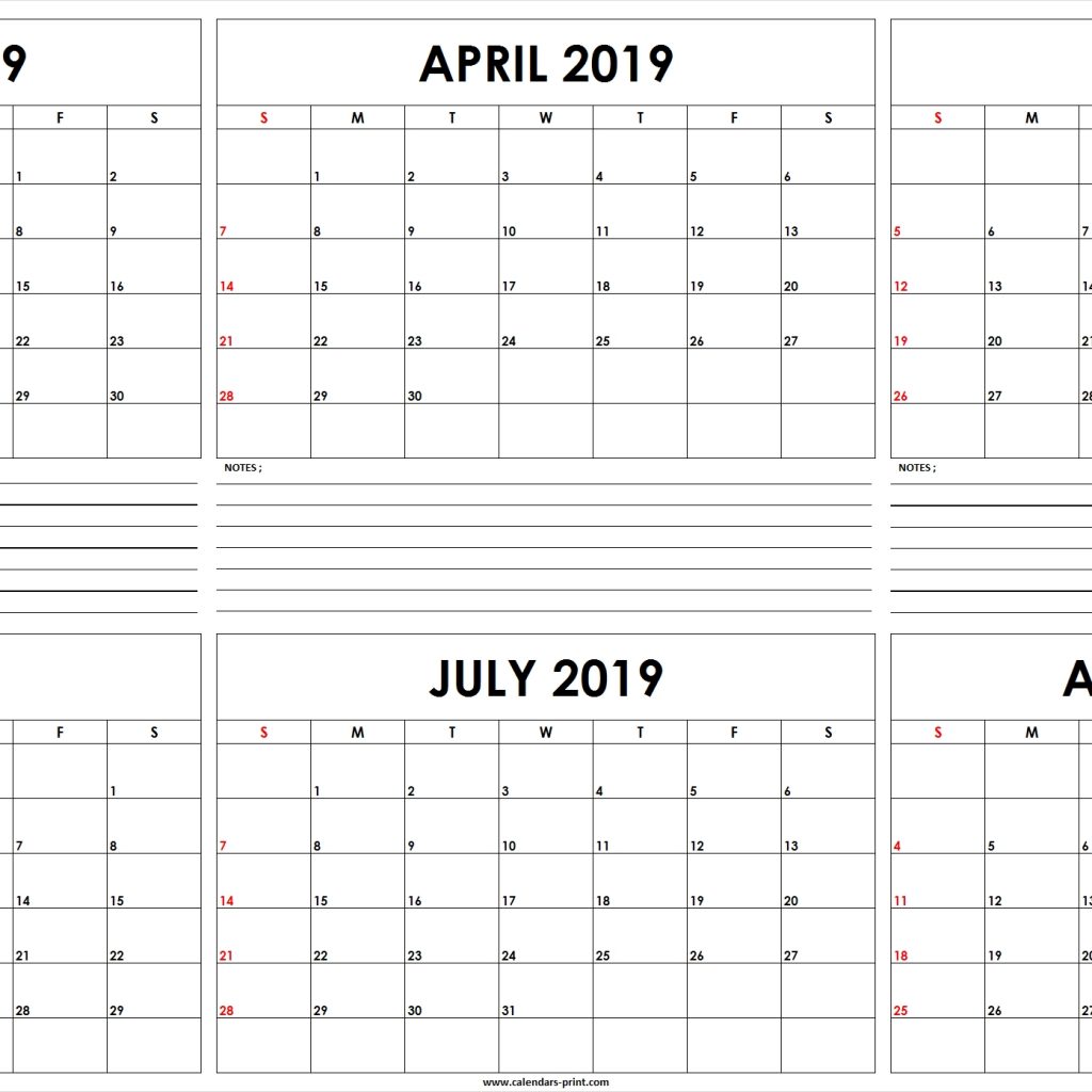 Six Monthly March 2019 To August 2019 Calendar Template Editable