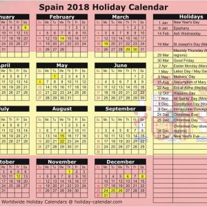 Spain 2018 2019 Holiday Calendar