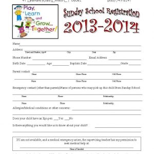 Sunday School Registration Form Biz Card Sunday School Kids