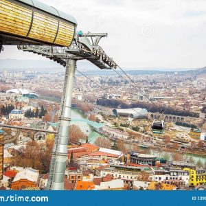 Tbilisi City View From Narikala Fortress With Cable Car Station