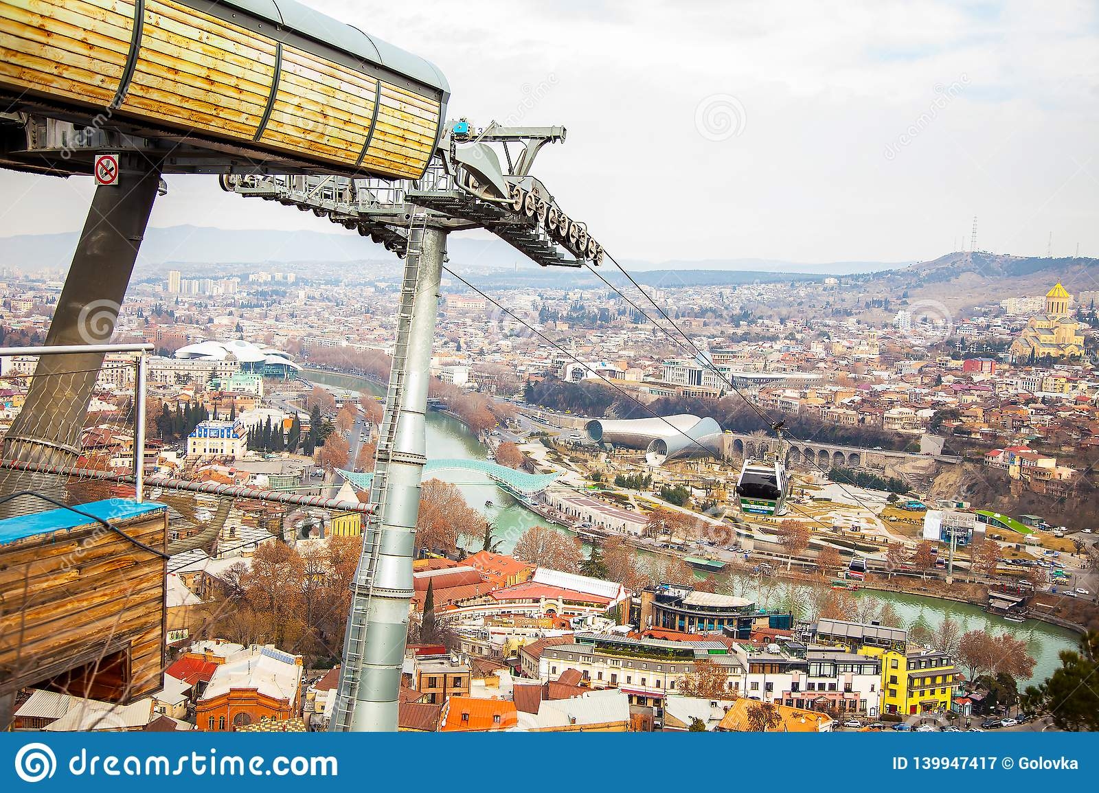 Tbilisi City View From Narikala Fortress With Cable Car Station