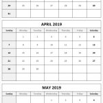 Three Month Calendar March April May 2019 3 Months 2019 Calendar