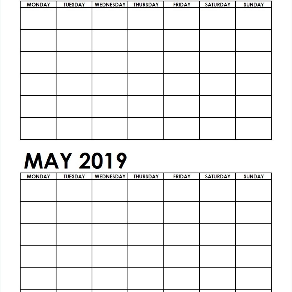 Two Month April May 2019 Calendar Blank Two Months Template