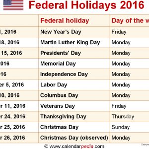 Us Federal Holidays 2016