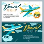 Vector Gift Travel Voucher Template Multicolor Flying Airplane