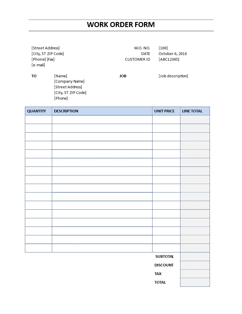 Work Order Form Work Order Form As Word Template Templates 