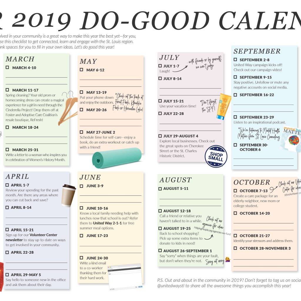 Your 2019 Do Good Calendar United Way Greater St Louis