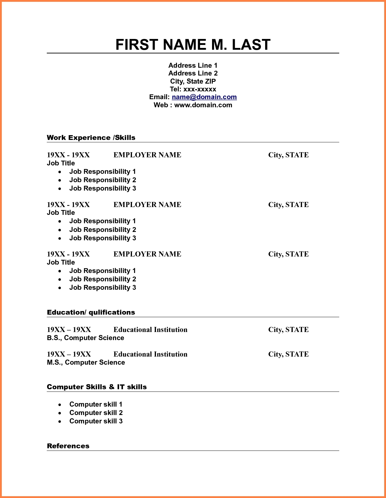 10 Blank Resume Template Pdf Professional List Free Printable 3 