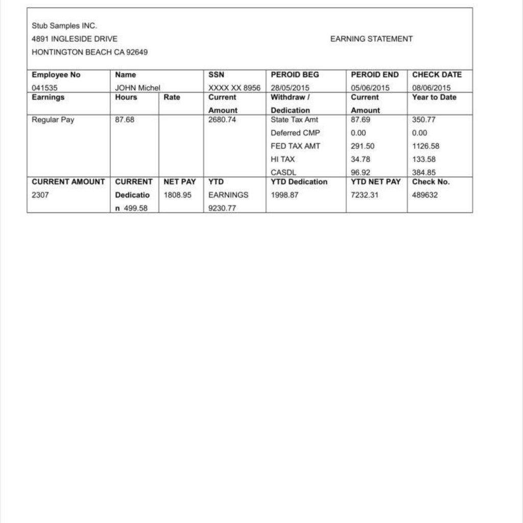 20 Free Pay Stub Templates Free Pdf Doc Xls Format Download