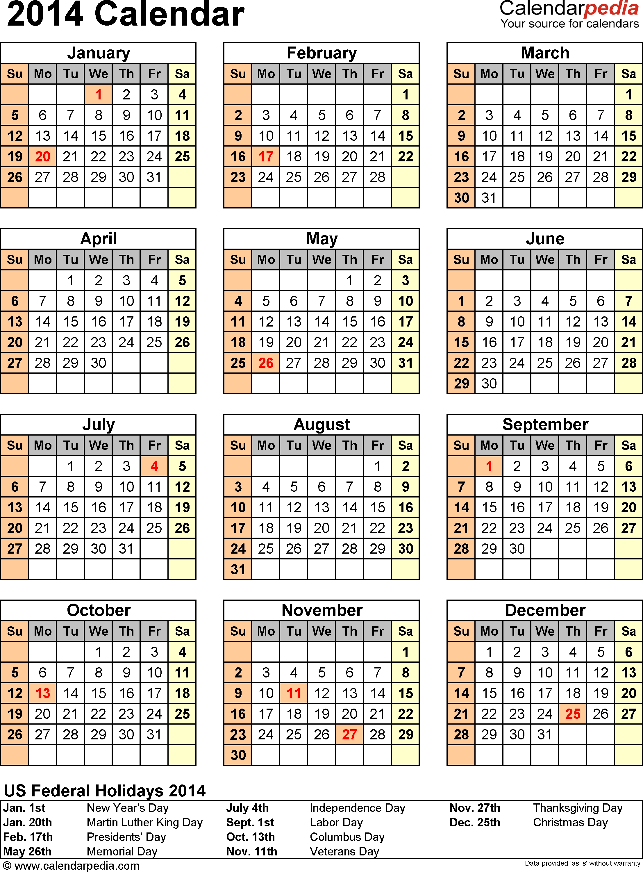 2014 Calendar 13 Free Printable Word Calendar Templates 