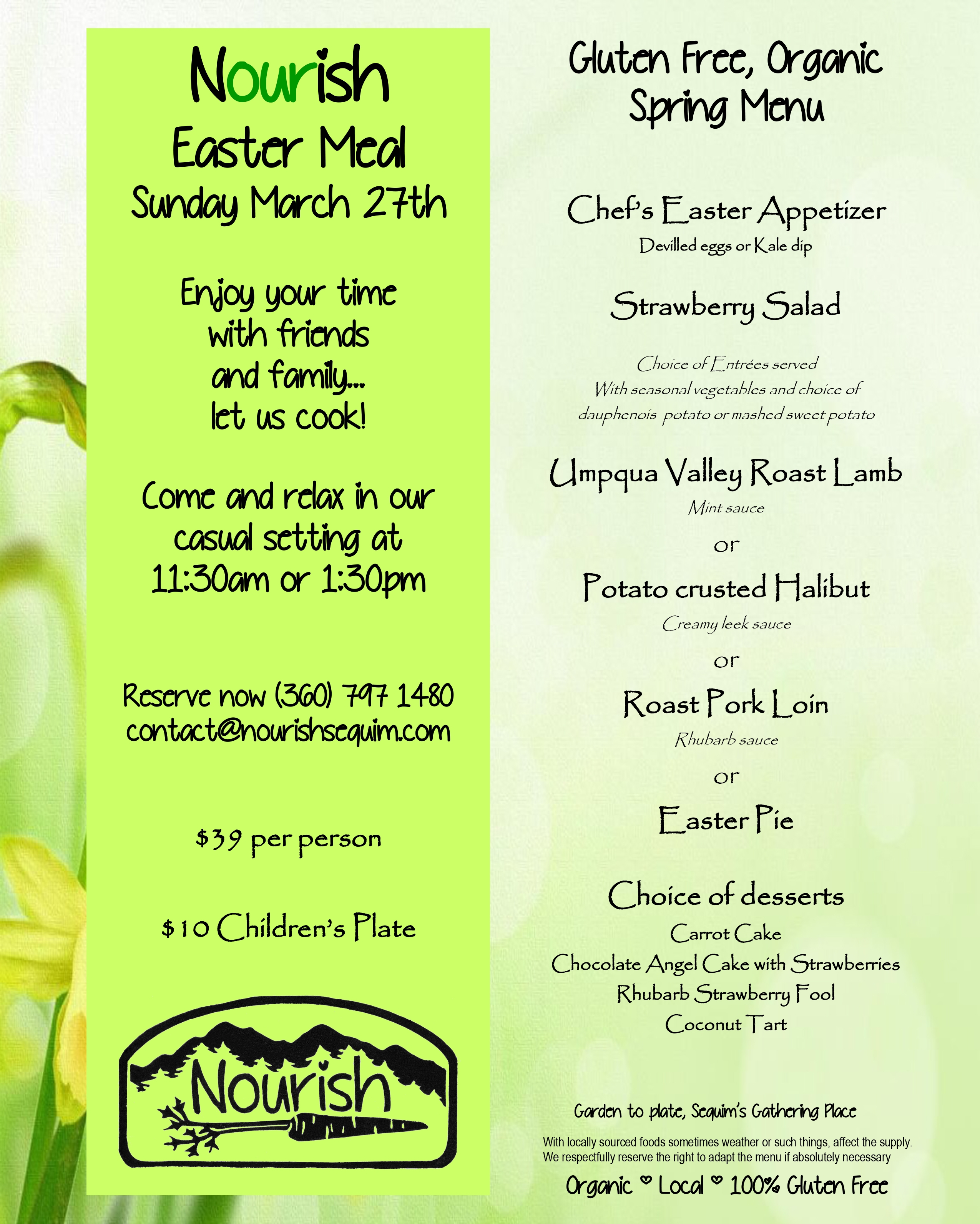 2016 Easter Restaurant Menu