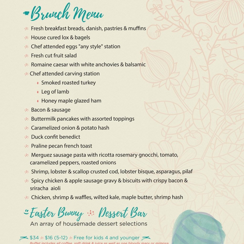 2016 Easter Restaurant Menu