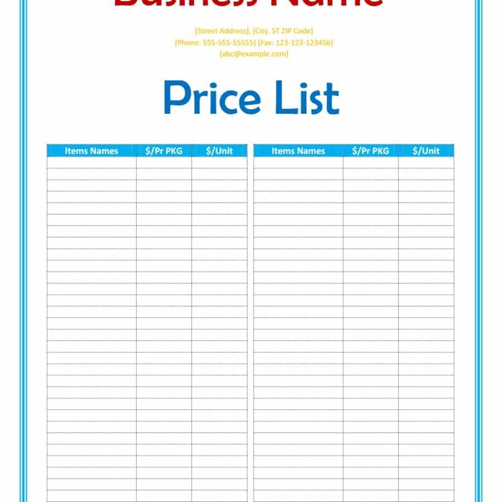 40 Free Price List Templates Price Sheet Templates Template Lab