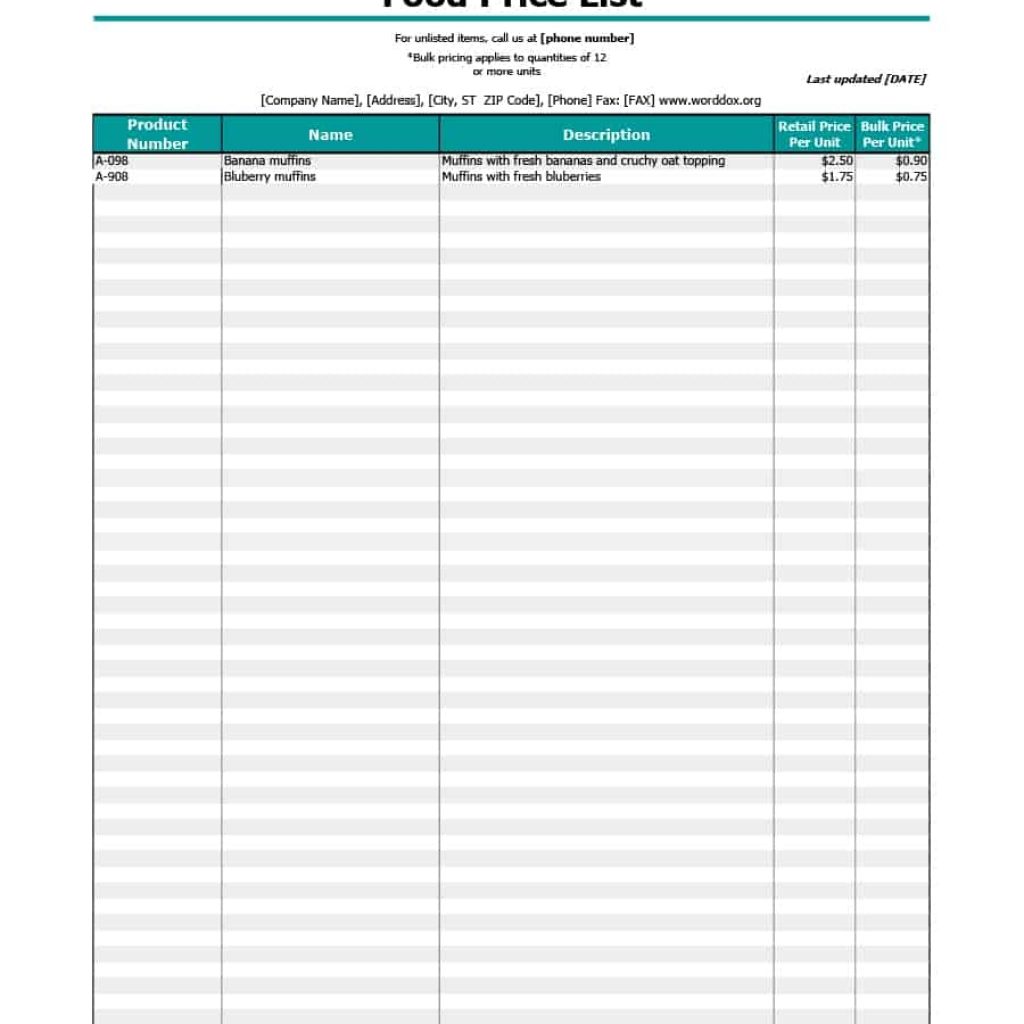 40 Free Price List Templates Price Sheet Templates Template Lab