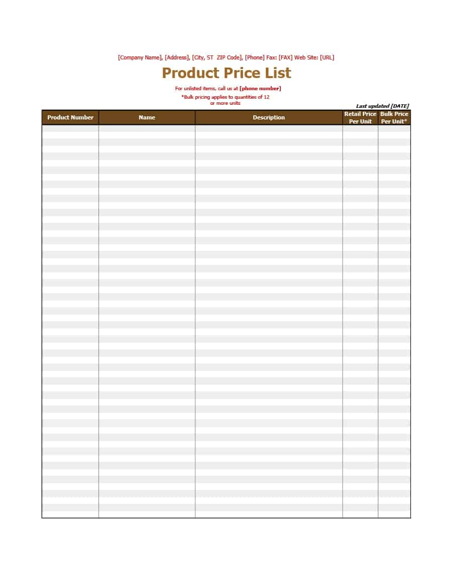 40 Free Price List Templates Price Sheet Templates Template Lab