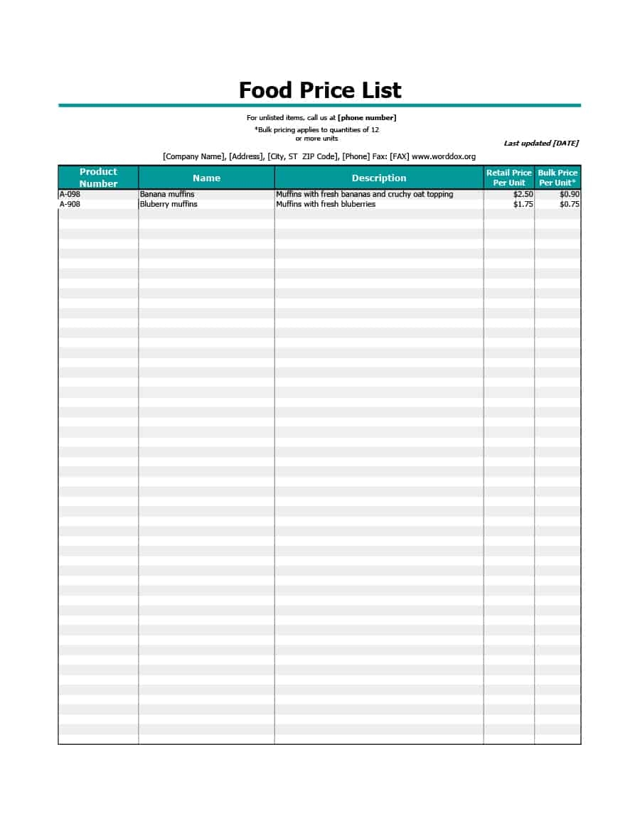 40 Free Price List Templates Price Sheet Templates Template Lab 