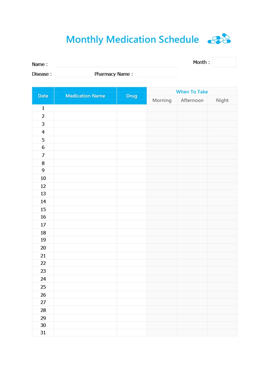 40 Great Medication Schedule Templates Medication Calendars 