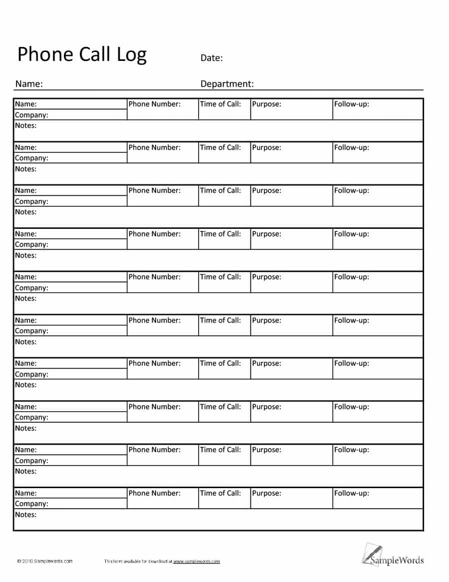 40 Printable Call Log Templates In Microsoft Word And Excel 