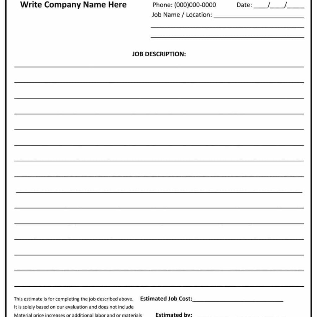 44 Free Estimate Template Forms Construction Repair Cleaning