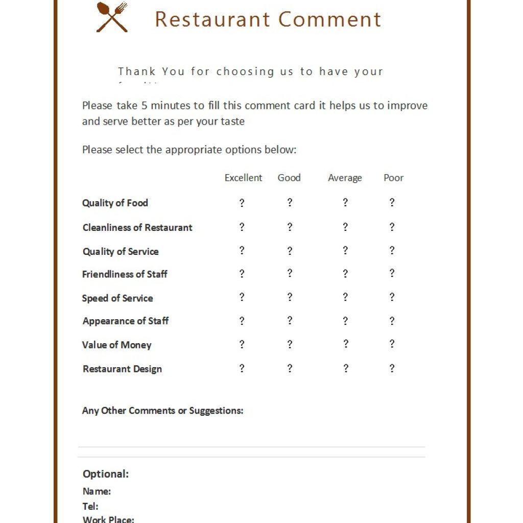 50 Printable Comment Card Feedback Form Templates Template Lab