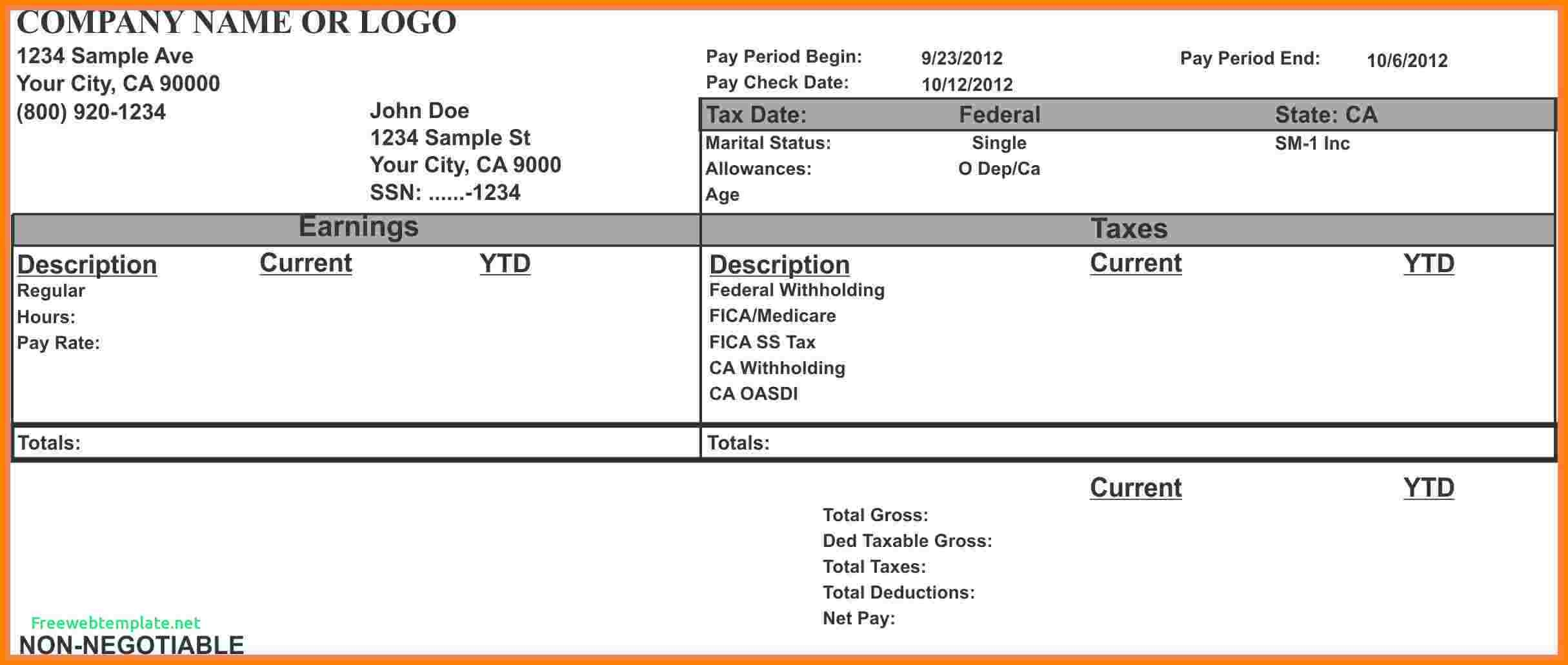 7 Paycheck Stub Template For Excel Samples Of Paystubs 