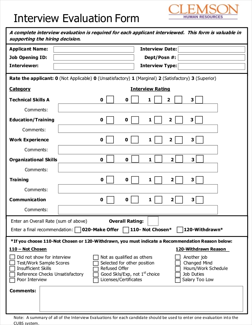 9 Interview Evaluation Form Examples Samples In Pdf Examples 