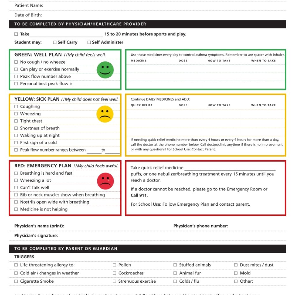 Asthma Action Plans Department Of Health