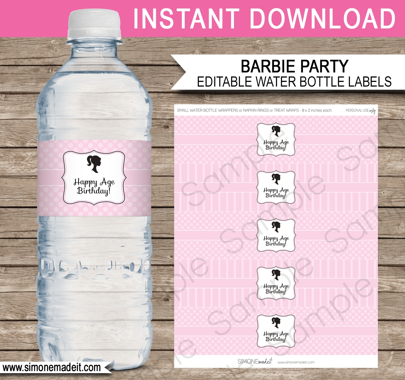 Barbie Party Water Bottle Labels Template 