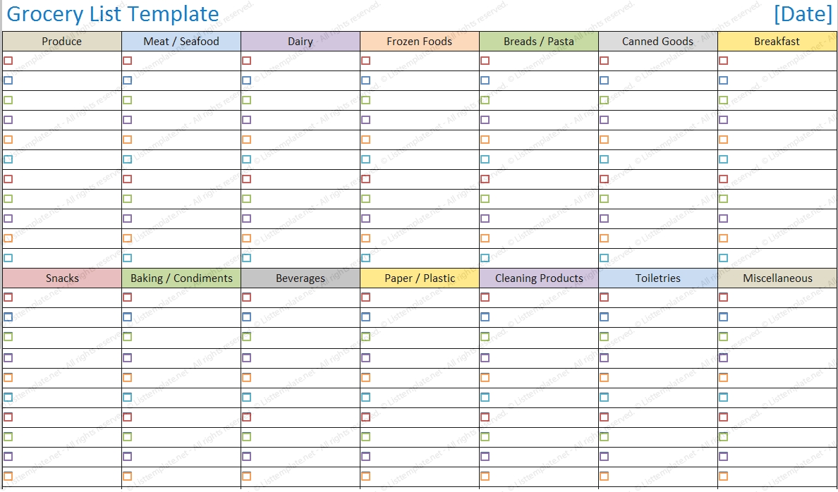 Blank Shopping List Printable Template Blank Grocery List Template 