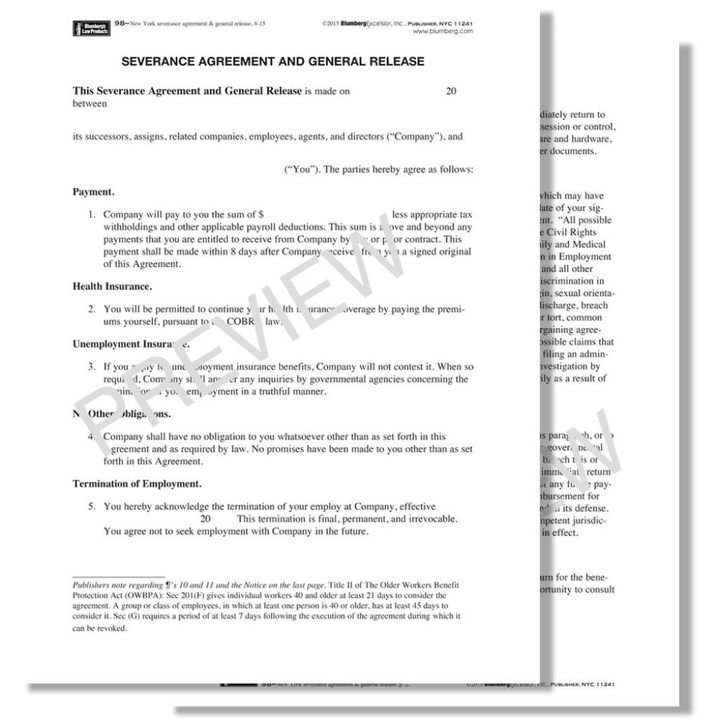 Blumberg New York Severance Agreement Form