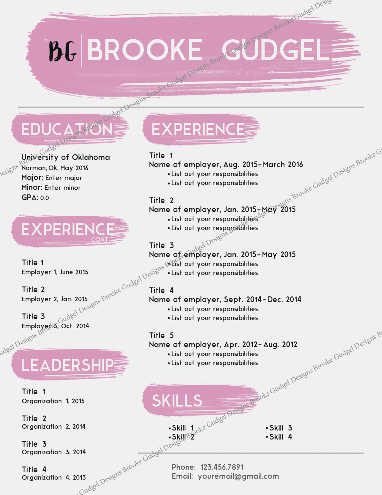 Blush Resume Contact Brookegudgelgmail Sorority Rush