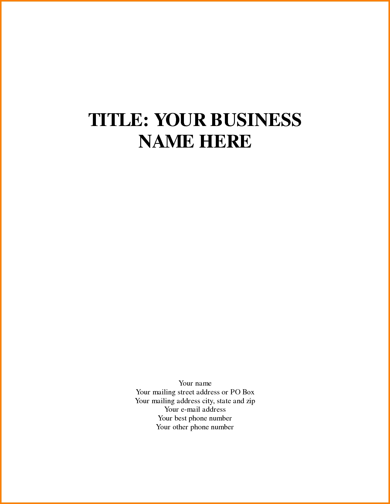 Business Plan Title Page Template Underbergdorfbibco 