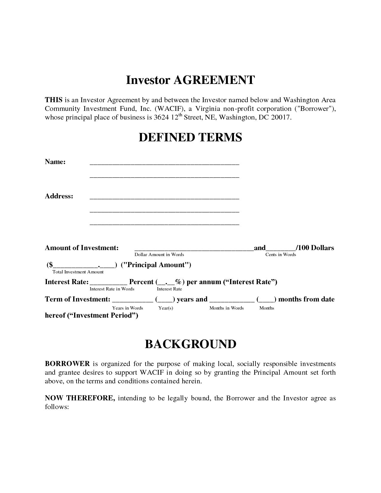 Businessestment Agreement Template Loan Simple Contract Sample 