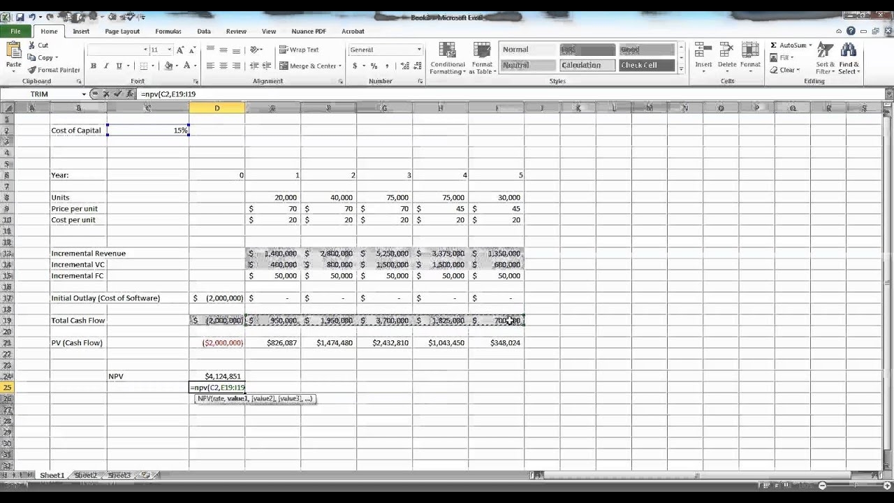 Capital Budgeting In Excel Example Youtube