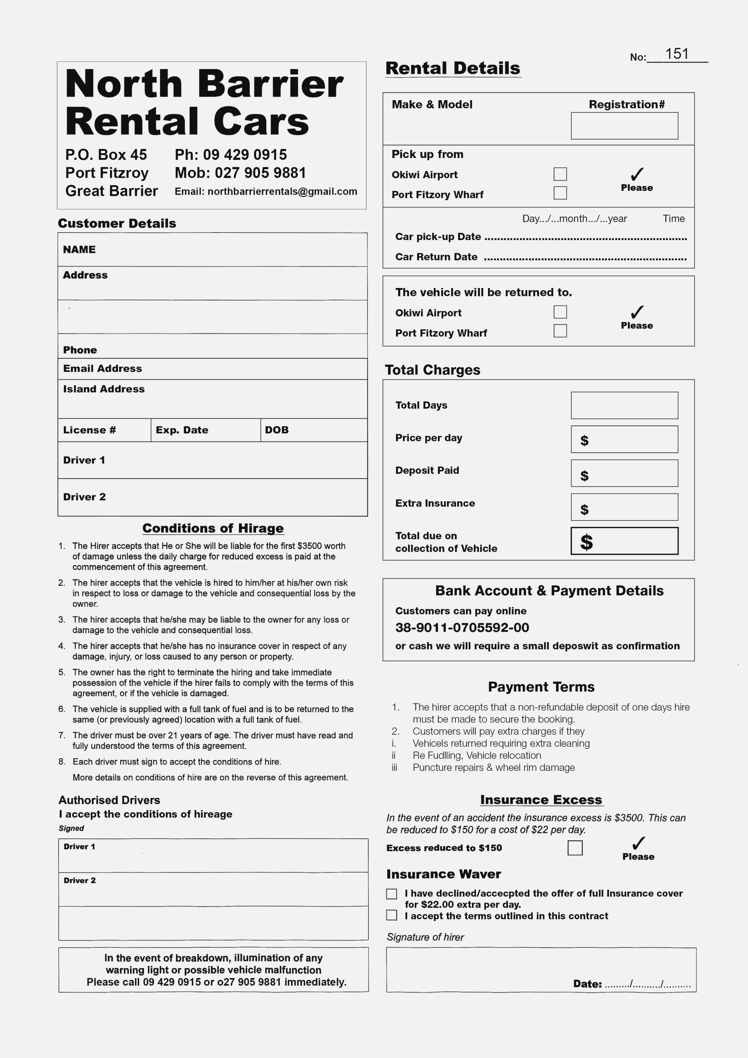 Car Rental Agreement Form Canasbergdorfbibco