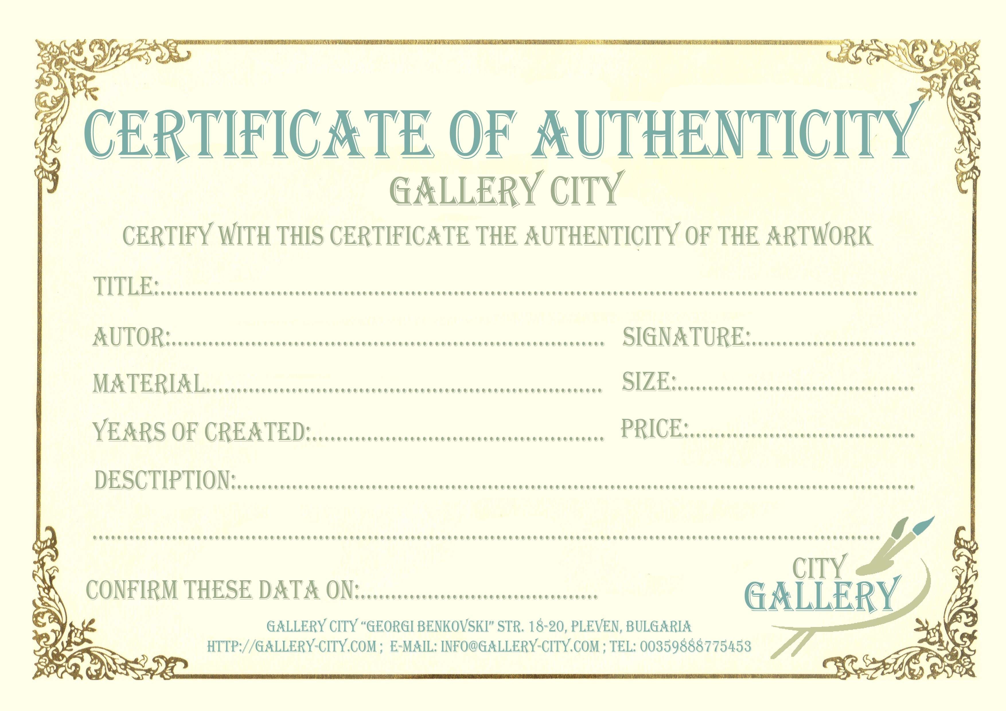 Certificate Authenticity Template Art Authenticity Certificate 